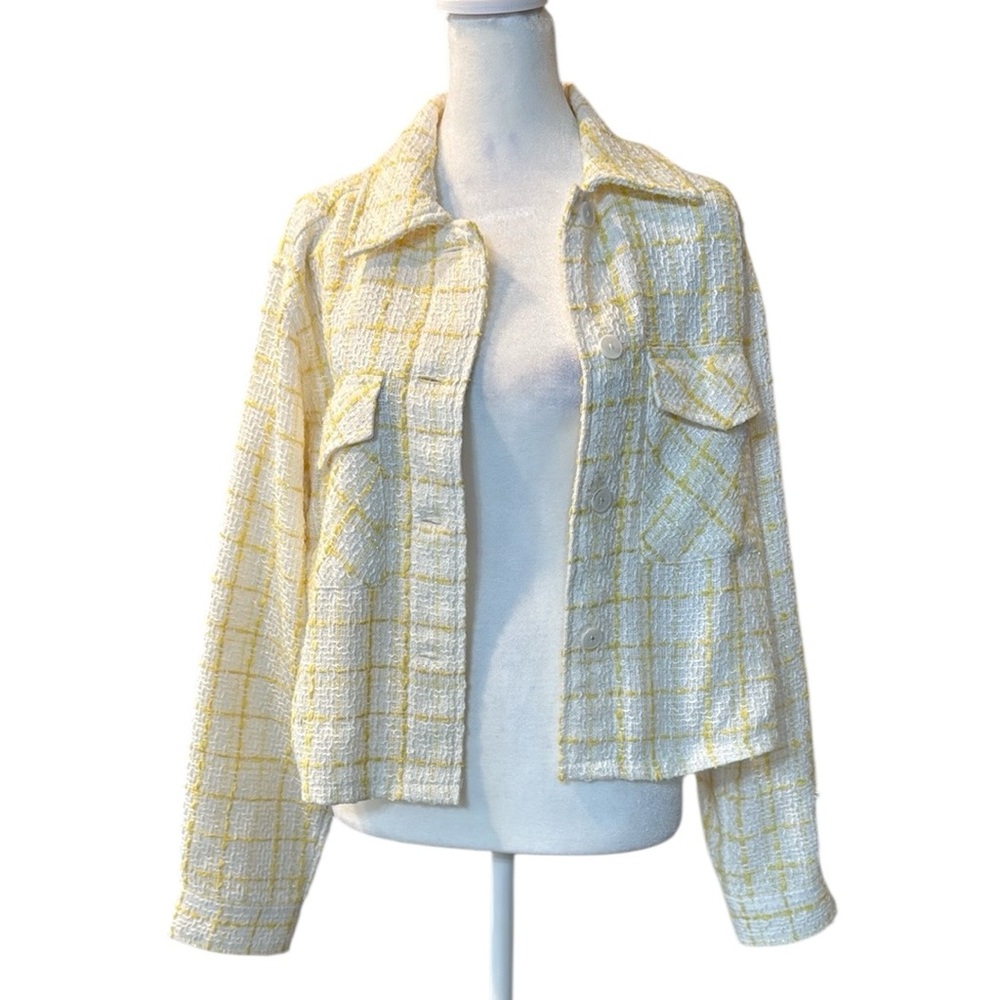 Express Tweed Blazer Coat Yellow‎ and White Classic Size Small NWT